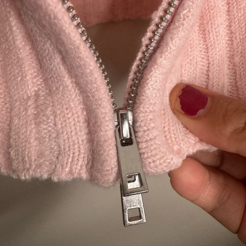 Planet Heart women's double zipper crop Fair isle light pink sweater girly cabin - Picture 5 of 9